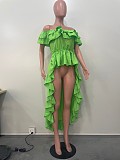 Fashion Solid Color Off Shoulder Flounced Tail Dress OLY-6101