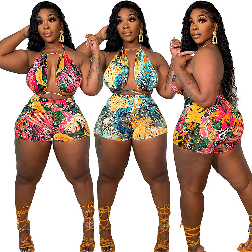 Beach Backless Bandage Crop Tops 2 Piece Shorts Set ZAND-31215