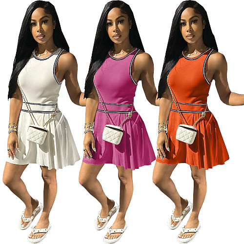 Sleeveless O Neck Pleated Tennis Tank Dresses FNN-8712