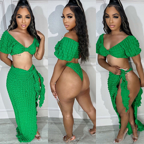 Sexy Women Solid Color Off Shoulder Three Pieces Sets BN-9436
