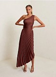 Sexy One Shoulder High Waist Solid Color Pleated Maxi Dresses RC-3125