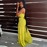 Sexy Strapless Crop Top with Patchwork Wide-le Pants 2 Pcs Sets BN-9435