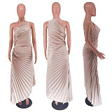 Sexy One Shoulder High Waist Solid Color Pleated Maxi Dresses RC-3125
