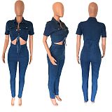Stylish Women Slim Short Sleeves Denim Jumpsuits LX-3548