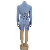 Notched Bandage Blazer Mesh Patchwork Shorts Set BN-9336