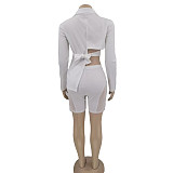 Notched Bandage Blazer Mesh Patchwork Shorts Set BN-9336
