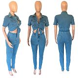 Stylish Women Slim Short Sleeves Denim Jumpsuits LX-3548