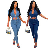 Stylish Women Slim Short Sleeves Denim Jumpsuits LX-3548