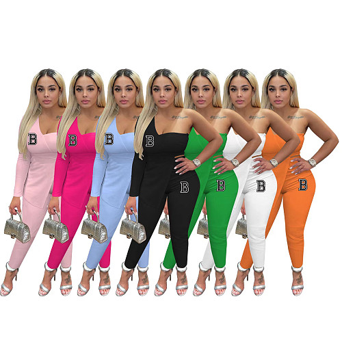 Casual Women One-sleeve Oblique Shoulder Two Pieces Suits OQ-0191