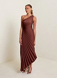 Sexy One Shoulder High Waist Solid Color Pleated Maxi Dresses RC-3125