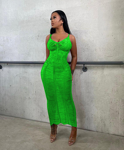 Sexy Solid Color Knitted Hollow Out Straps Beach Dress TR-1269