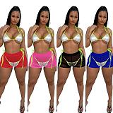 Sexy Swimwear Sequin Bikini Mesh Shorts 3 Piece Sets TE-4587