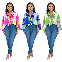 Trendy Printed Women Long Sleeves Turn-down Collar Blouse YF-10543