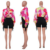 Trendy Printed Women Long Sleeves Turn-down Collar Blouse YF-10543