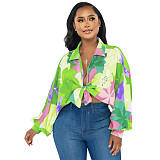 Trendy Printed Women Long Sleeves Turn-down Collar Blouse YF-10543
