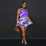 Trendy Print Strapless Crop Top with Short Skirt 2Pcs Sets YF-10564