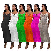Sexy Solid Color Knitted Hollow Out Straps Beach Dress TR-1269
