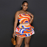 Trendy Print Strapless Crop Top with Short Skirt 2Pcs Sets YF-10564