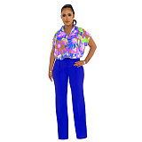 Trendy Prints Blouse with Straight Pants Two Pieces Set YF-10538