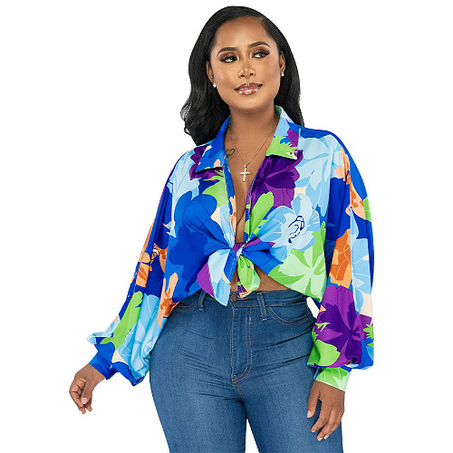 Trendy Printed Women Long Sleeves Turn-down Collar Blouse YF-10543