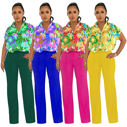 Trendy Prints Blouse with Straight Pants Two Pieces Set YF-10538
