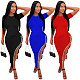 Casual Women Side Hot Drilling Zipper Split Maxi Dress TE-4632
