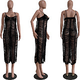 Sexy Solid Color Knitted Hollow Out Straps Beach Dress TR-1269