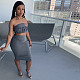 Sexy Strapless Crop Top with Package Hips Skirt Dark Grey 2 Piece Sets TE-4586