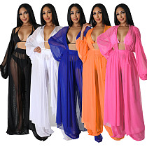 Sexy Solid Color Batwing Sleeves Transparent Pants Sets YF-10560