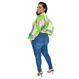 Trendy Printed Women Long Sleeves Turn-down Collar Blouse YF-10543