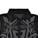 Trendy Mesh Hot Drill Long Sleeves Length Pants Set 2 Pieces BY-6549