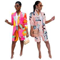 Floral Print Long Sleeve Blazer Two Piece Shorts Suit SFY-2172