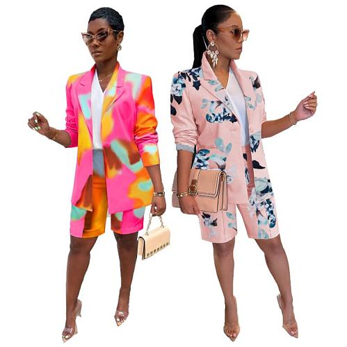 Floral Print Long Sleeve Blazer Two Piece Shorts Suit SFY-2172