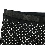 Black Mesh Hot Drill Straps Length Pants Sets Two Pieces BY-6540