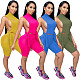 Solid Color Sleeveless Bandage Two Piece Shorts Set DAI-5841