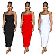Sexy Strapless Solid Color Feather Slim Maxi Dresses BY-6535