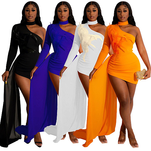 Elegant One Shoulder Ruched Bodycon Party Dresses YF-10333