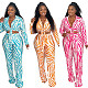 Stripe Print Lace Up Crop Tops Loose Pants Suit XMY-9440