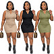 Solid Color Lapel V Neck Sleeveless Bodycon Dress XMY-9435