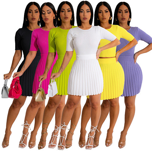 Solid Color Knitted Comfortable Package Hips Skirts Sets 2 Pieces ASL-6691