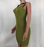 Solid Color Lapel V Neck Sleeveless Bodycon Dress XMY-9435