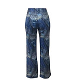 Trendy Denim Print Women Zipper Straight Length Pants LSD-83235