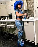 Trendy Denim Print Women Zipper Straight Length Pants LSD-83235
