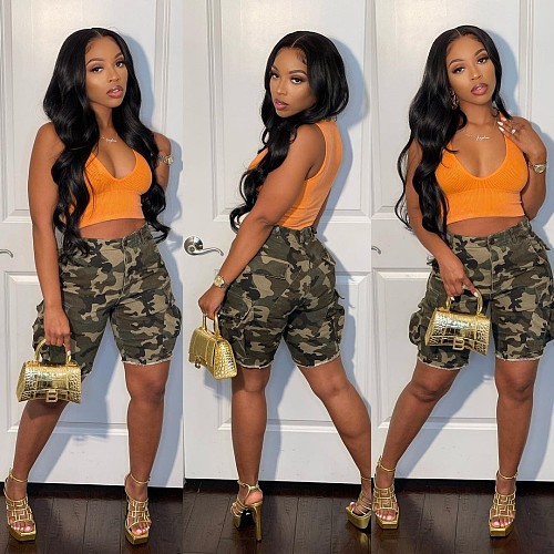 Trendy Women Camouflage Mid Waist Slim Shorts LSD-83244