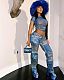 Trendy Denim Print Women Zipper Straight Length Pants LSD-83235