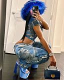Trendy Denim Print Women Zipper Straight Length Pants LSD-83235