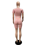 Solid Color Deep-V Bandage Crop Top with Shorts Whorl Two Piece Sets XT-8203