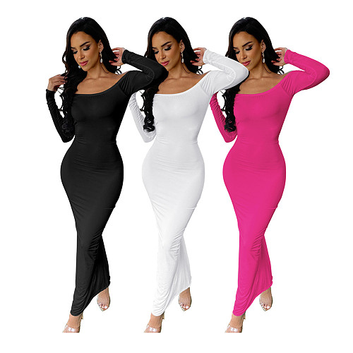 Sexy Off Shoulder Backless Ruched Maxi Dresses DD-88211