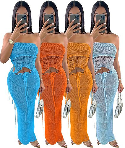 Sexy Knitted Backless Bandage Two Piece Skirt Sets XT-8170