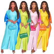 Gradient Color V-neck Batwing Sleeves Loose Split Maxi Dress ANDI-1540